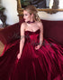 Burgundy Velvet Long Prom Dresses Strapless Chapel Train 2018